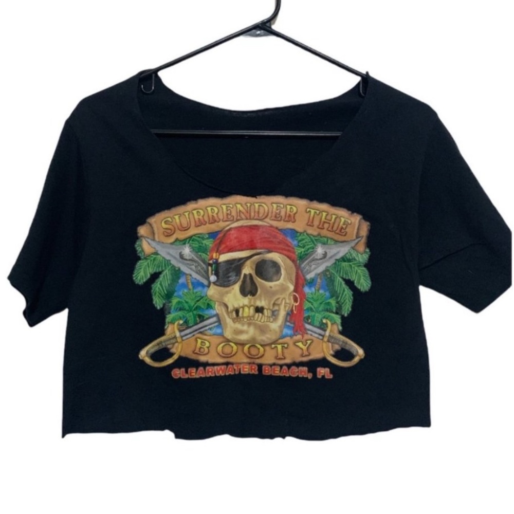 4/$20 Upcycled cropped sweat shirt graphic skull surrender the booty